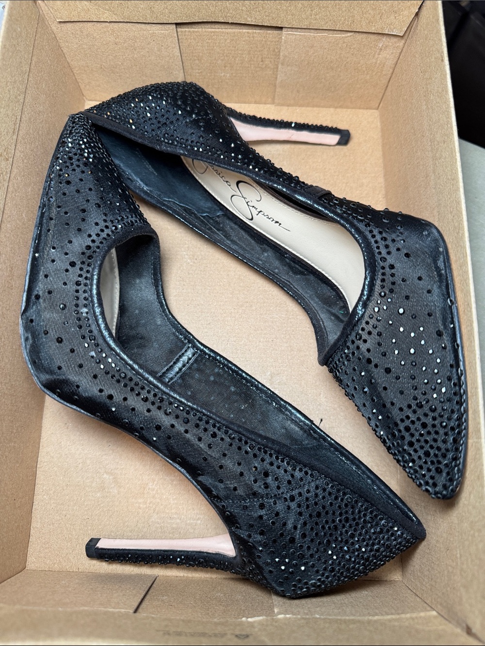 Jessica Simpson Black Embellished Pointed Toe Stiletto Heels